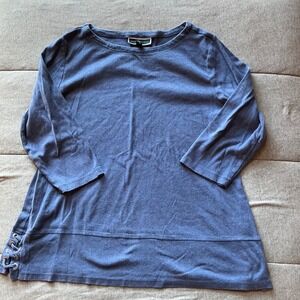 Karen Scott Blue Lace Up Side Tunic Top XL 3/4‎ Sleeve Casual